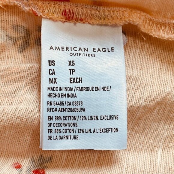 AMERICAN EAGLE Peach Linen-Blend Floral Peplum Hem Top - Size XS - Picture 8 of 9
